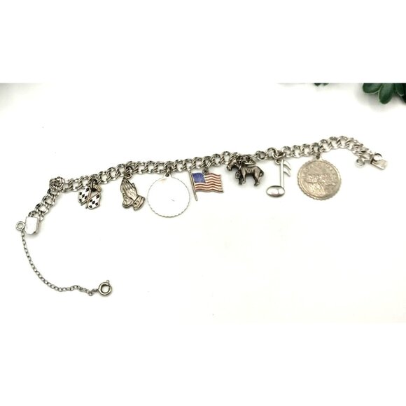 Vintage Silver Charm Bracelet With Cowboy Boot Horse & Flag Charms - Picture 2 of 5